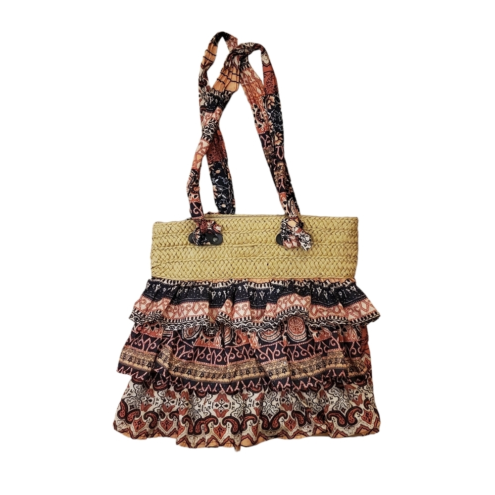Cappelli Straworld Ruffled Boho Patchwork Hippie Medium Size Purse